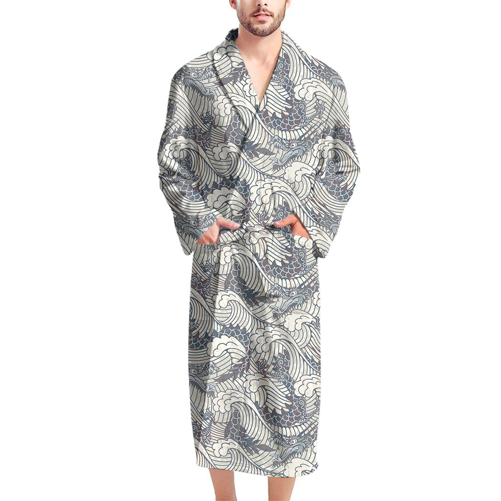 Chinese Sea Dragon Pattern Print Men's Bathrobe