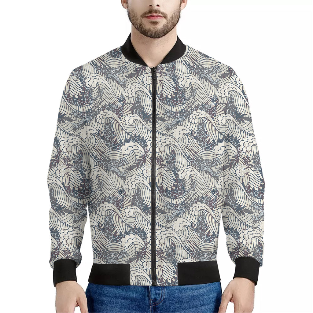 Chinese Sea Dragon Pattern Print Men's Bomber Jacket