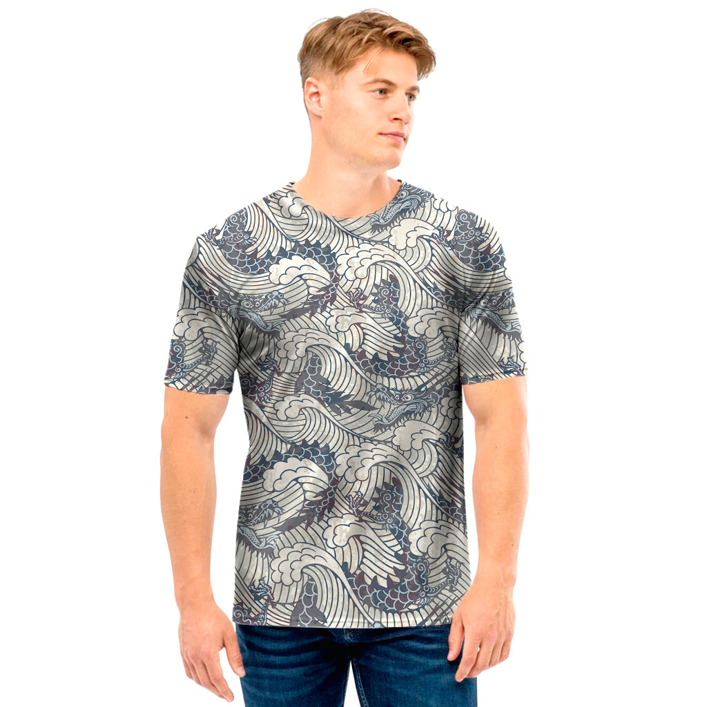 Chinese Sea Dragon Pattern Print Men's T-Shirt