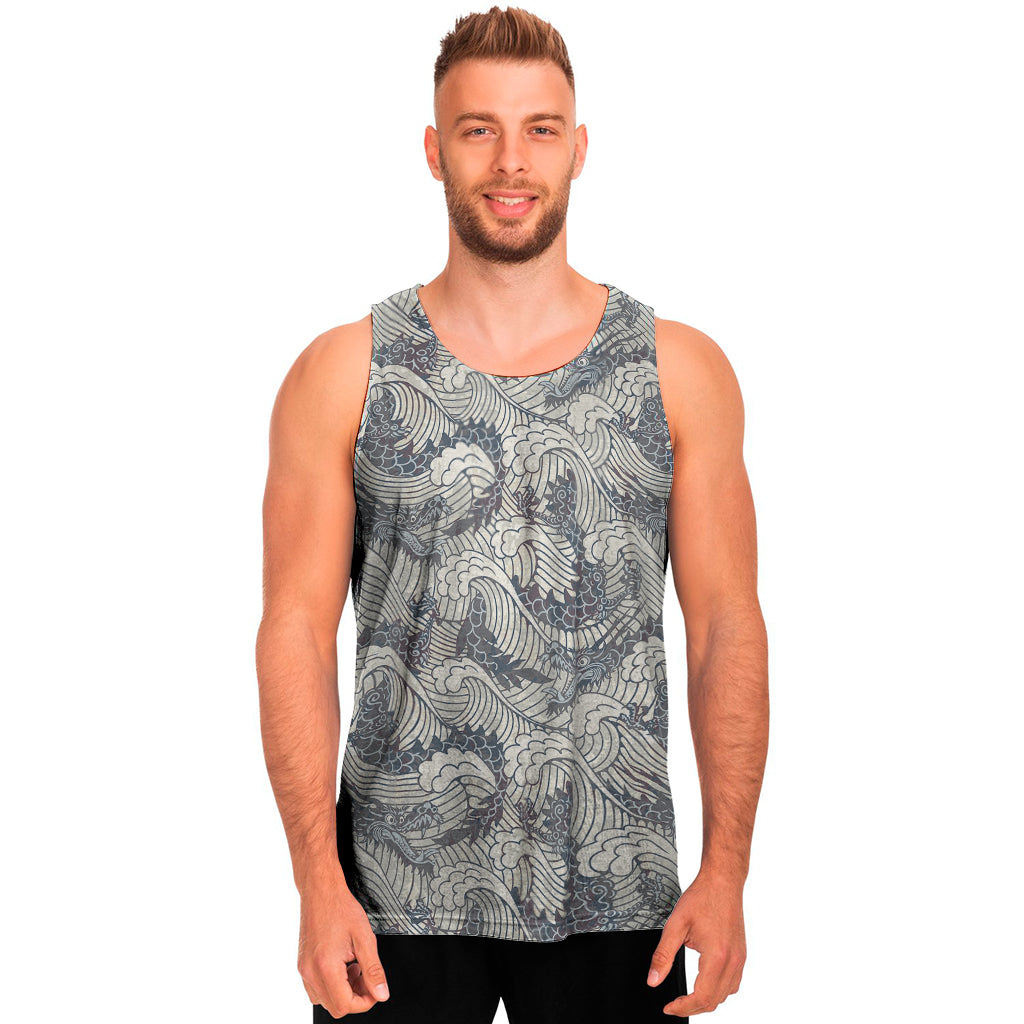 Chinese Sea Dragon Pattern Print Men's Tank Top