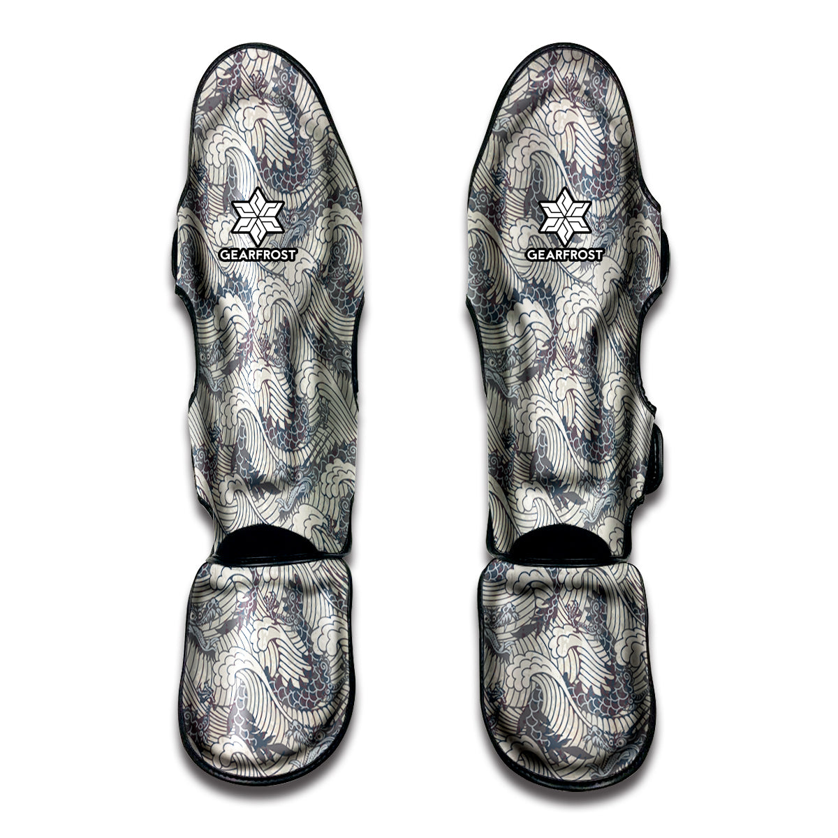 Chinese Sea Dragon Pattern Print Muay Thai Shin Guards