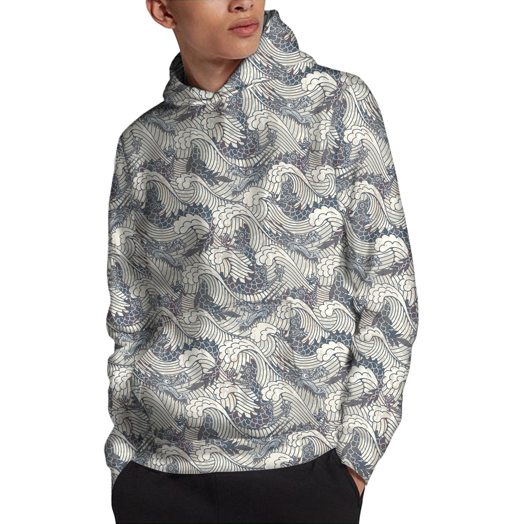 Chinese Sea Dragon Pattern Print Pullover Hoodie