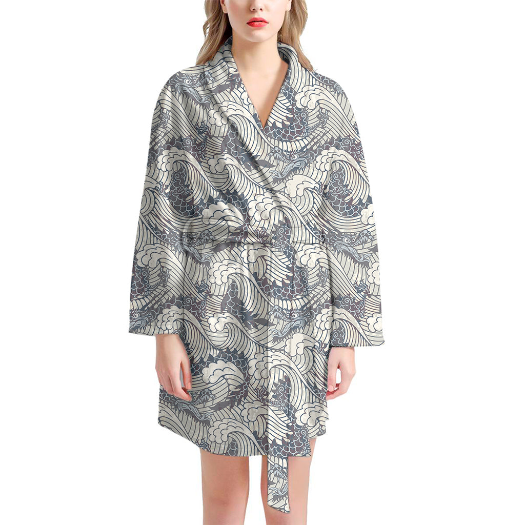 Chinese Sea Dragon Pattern Print Women's Bathrobe