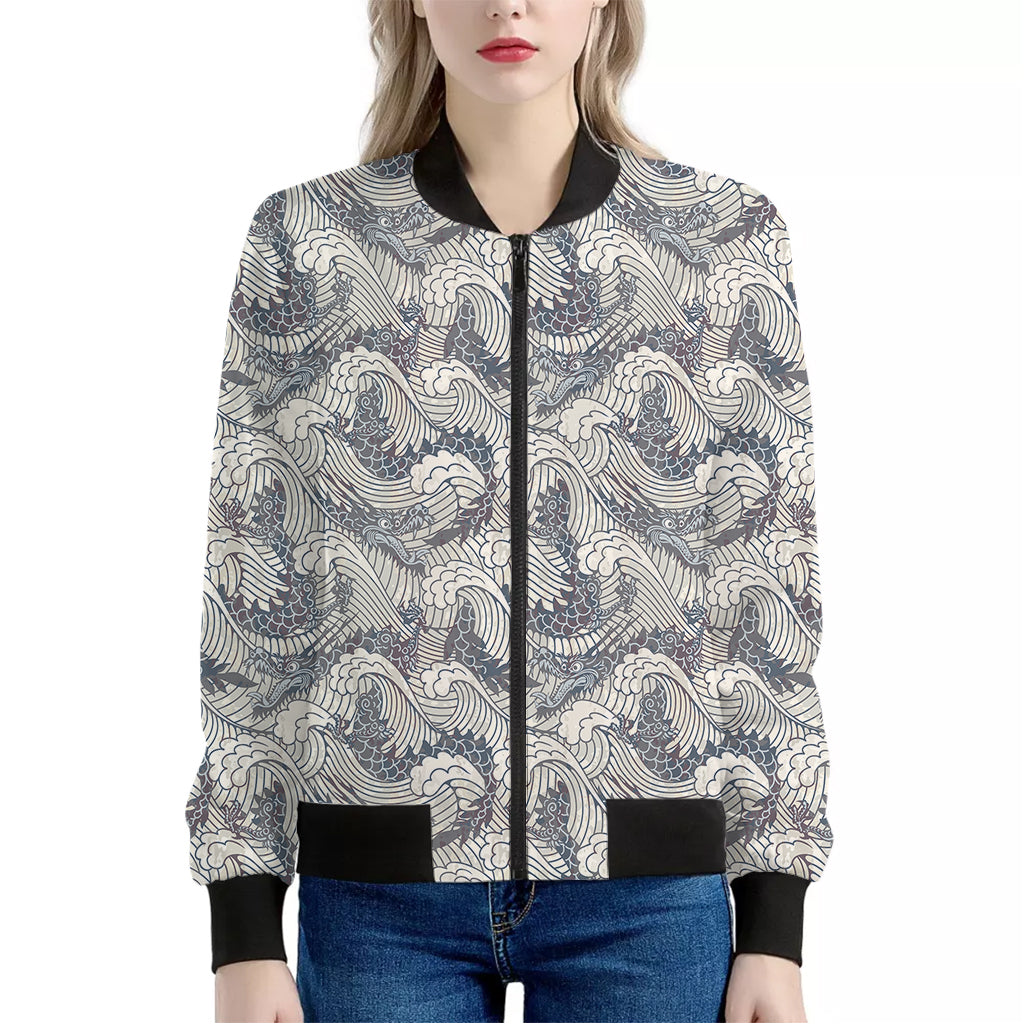 Chinese Sea Dragon Pattern Print Women's Bomber Jacket