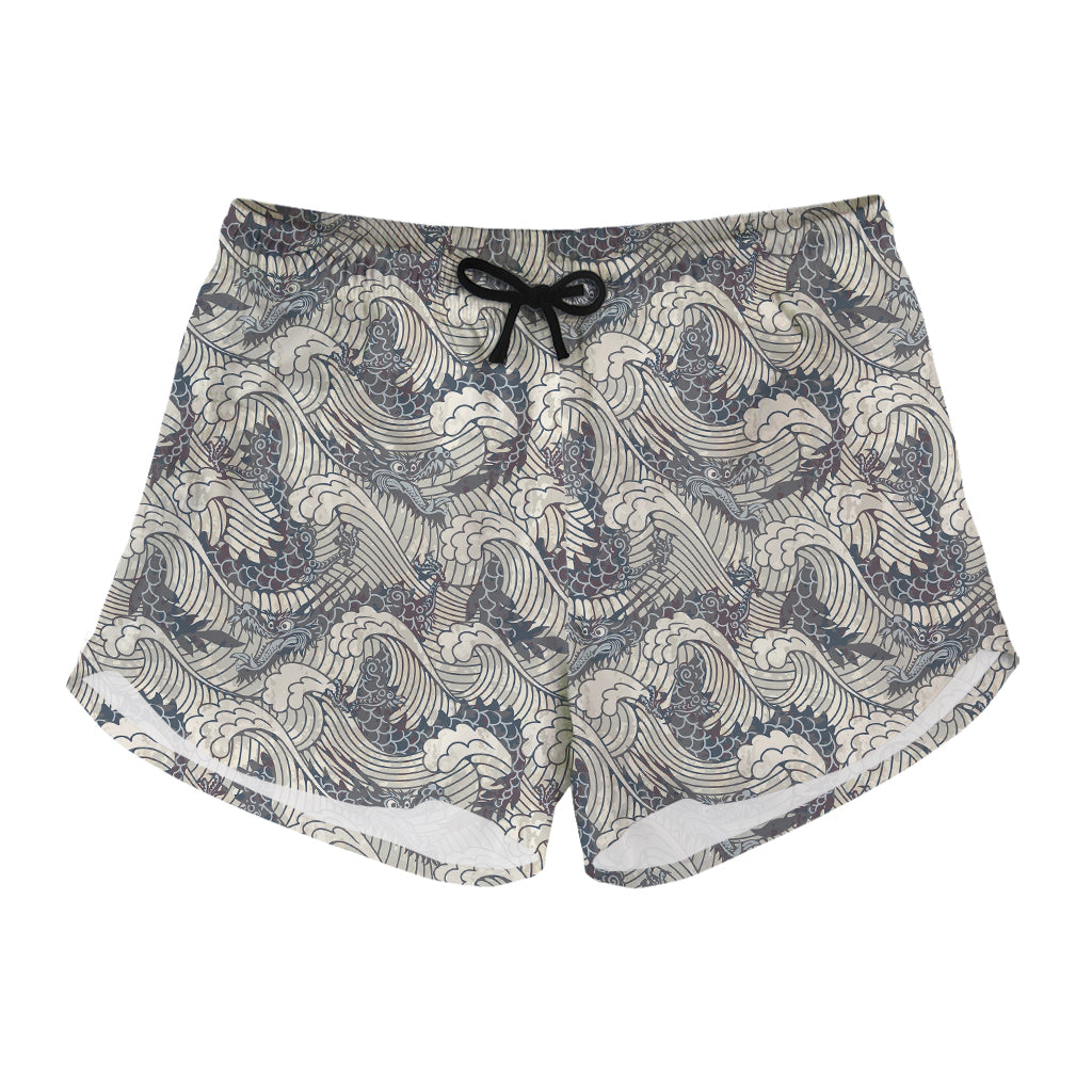 Chinese Sea Dragon Pattern Print Women's Shorts