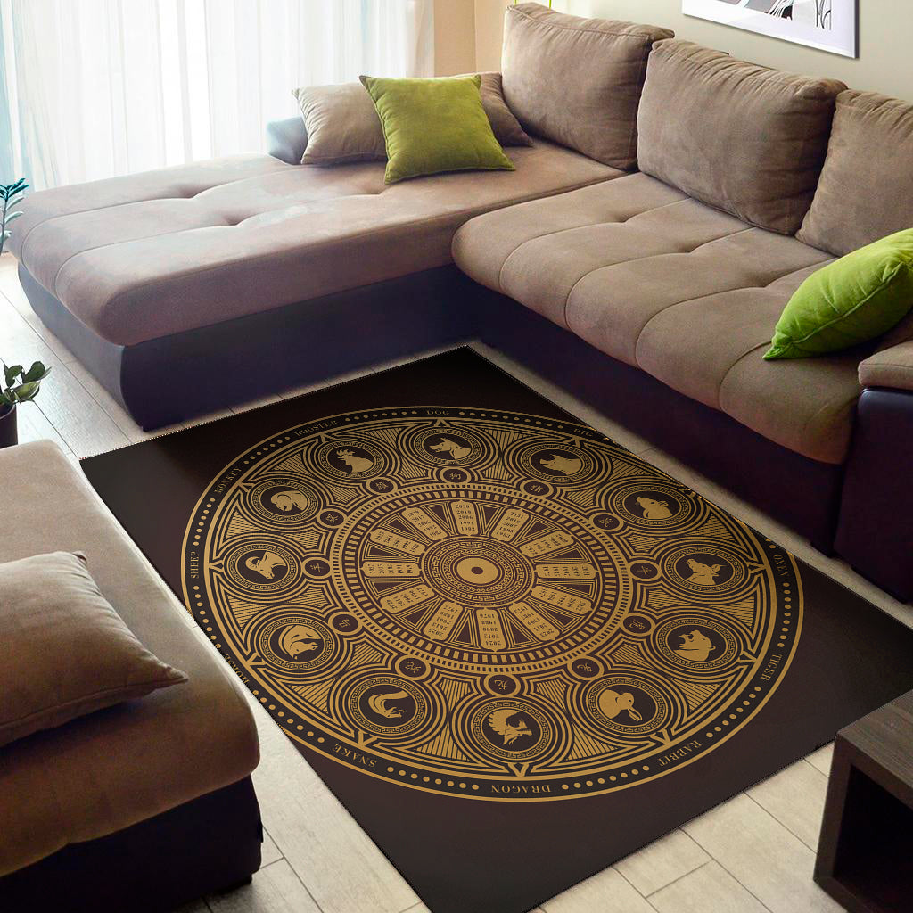 Chinese Zodiac Calendar Signs Print Area Rug