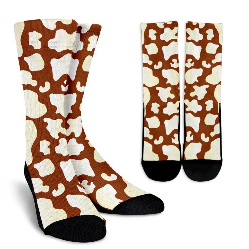 Chocolate And Milk Cow Print Crew Socks