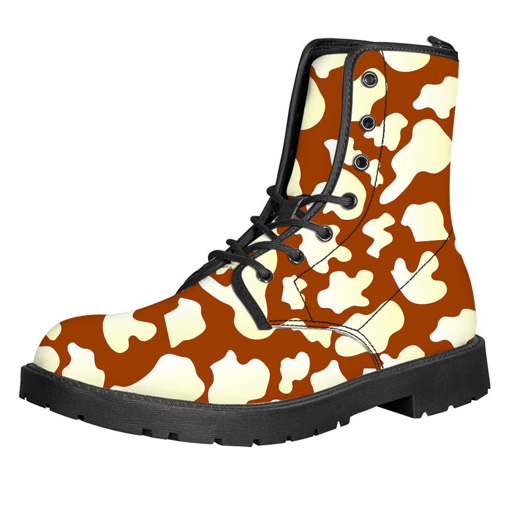 Chocolate And Milk Cow Print Leather Boots