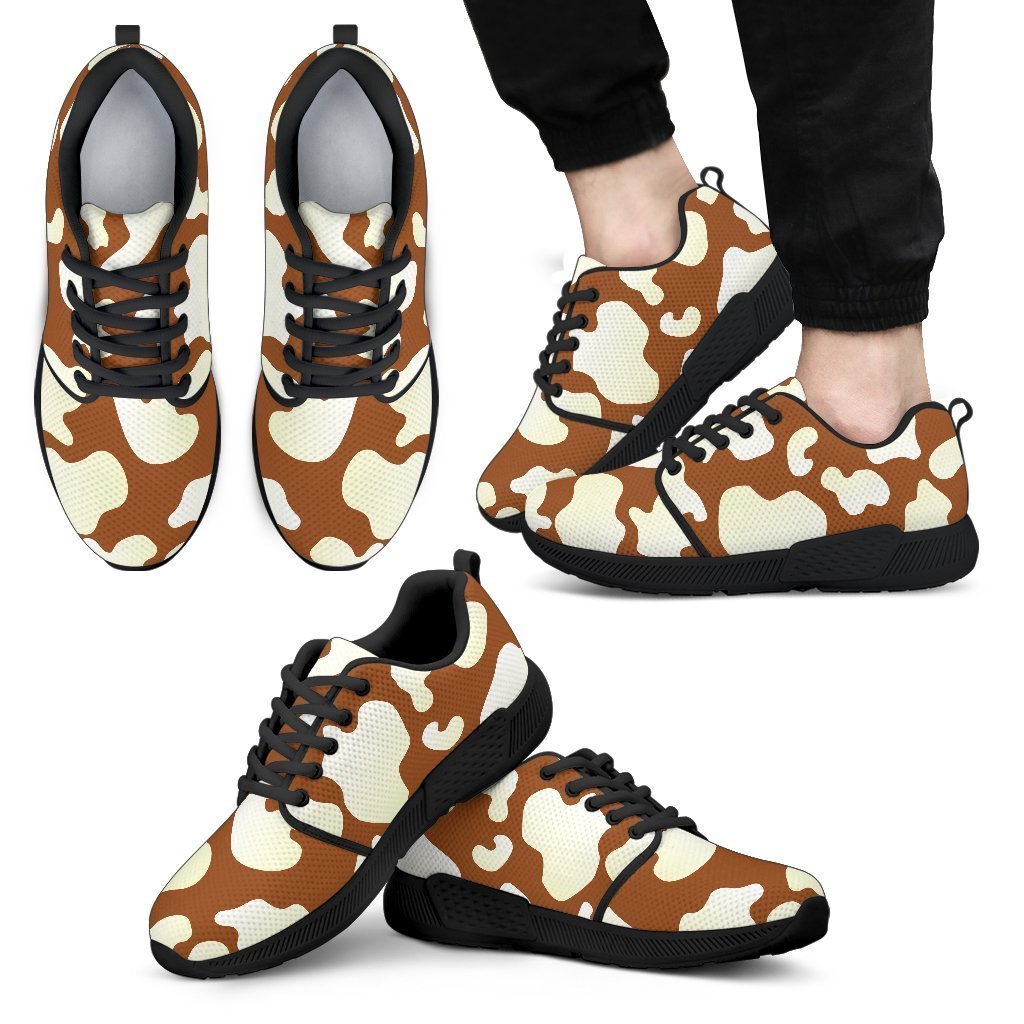 Chocolate And Milk Cow Print Men's Athletic Shoes