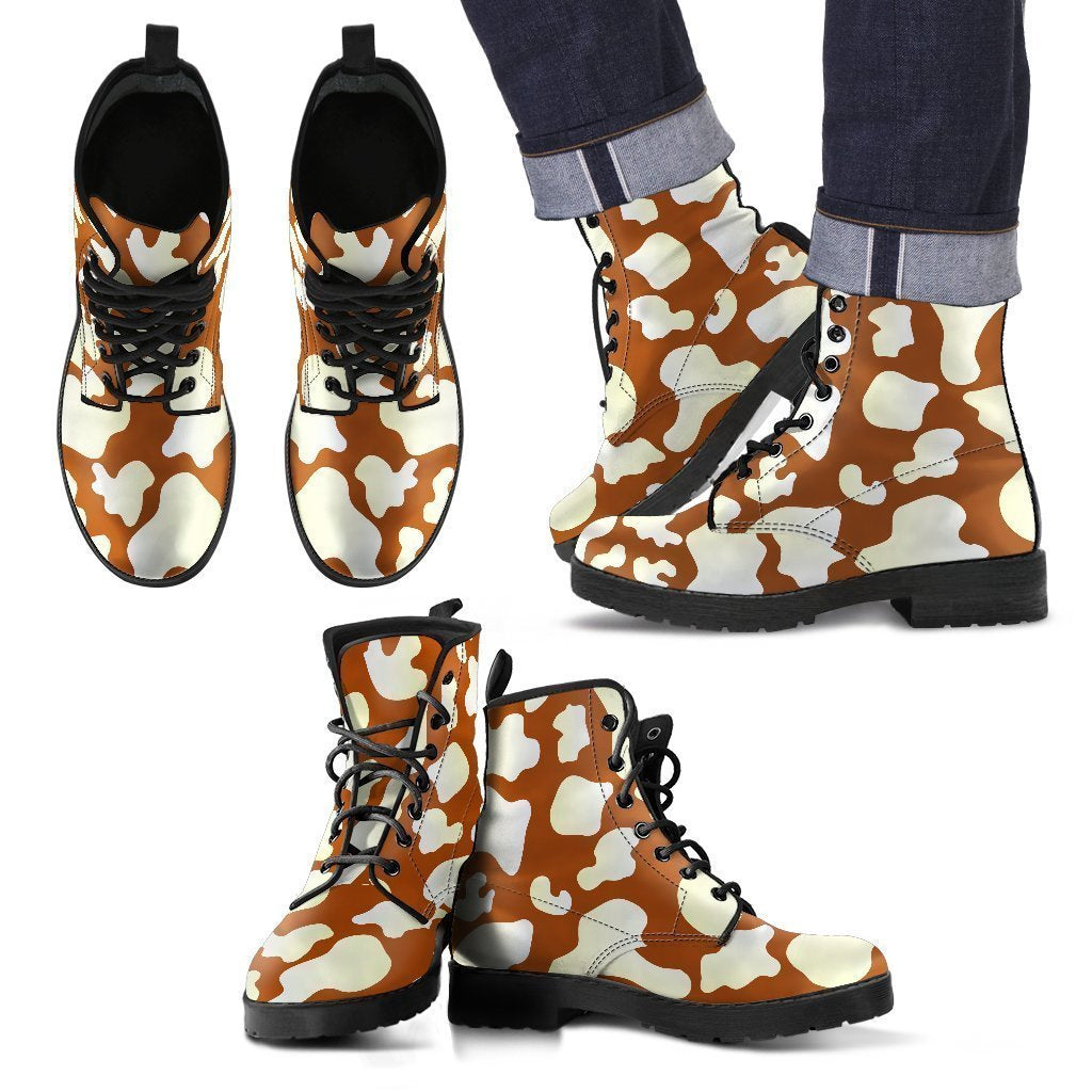 Chocolate And Milk Cow Print Men's Boots