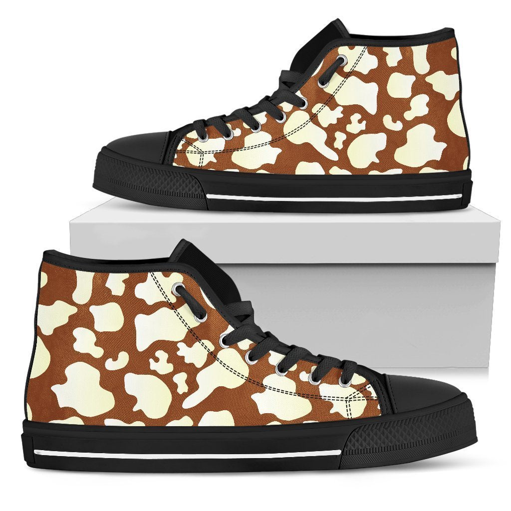 Chocolate And Milk Cow Print Men's High Top Shoes