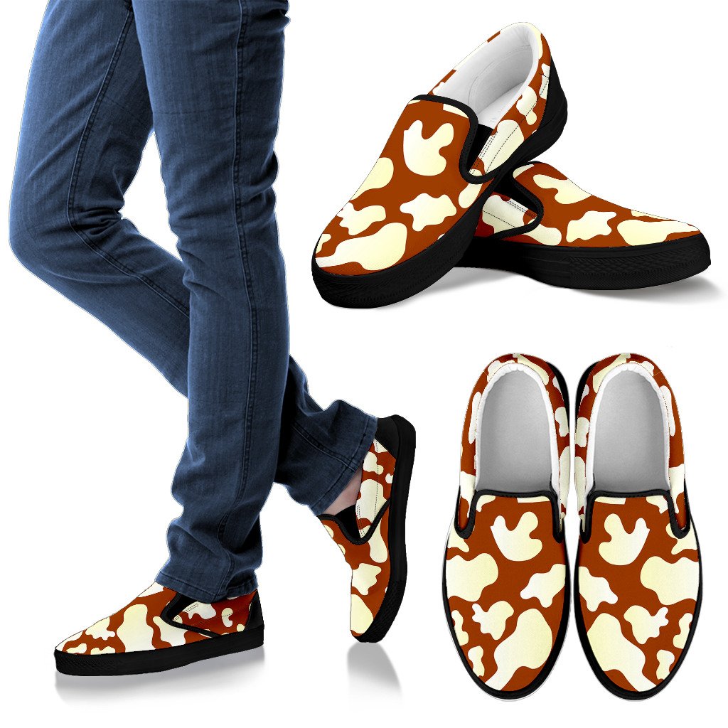 Chocolate And Milk Cow Print Men's Slip On Shoes