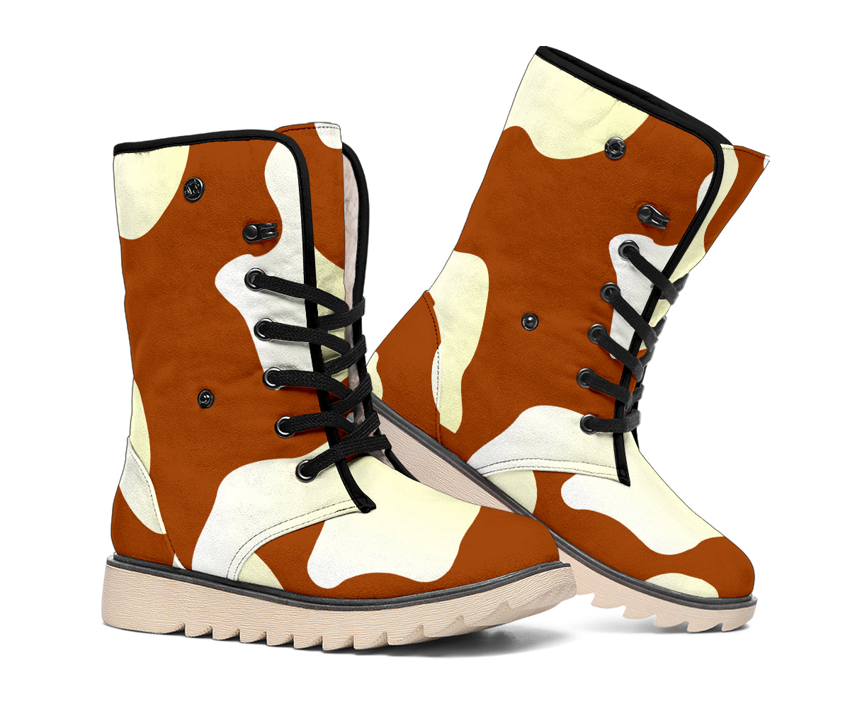 Chocolate And Milk Cow Print Winter Boots