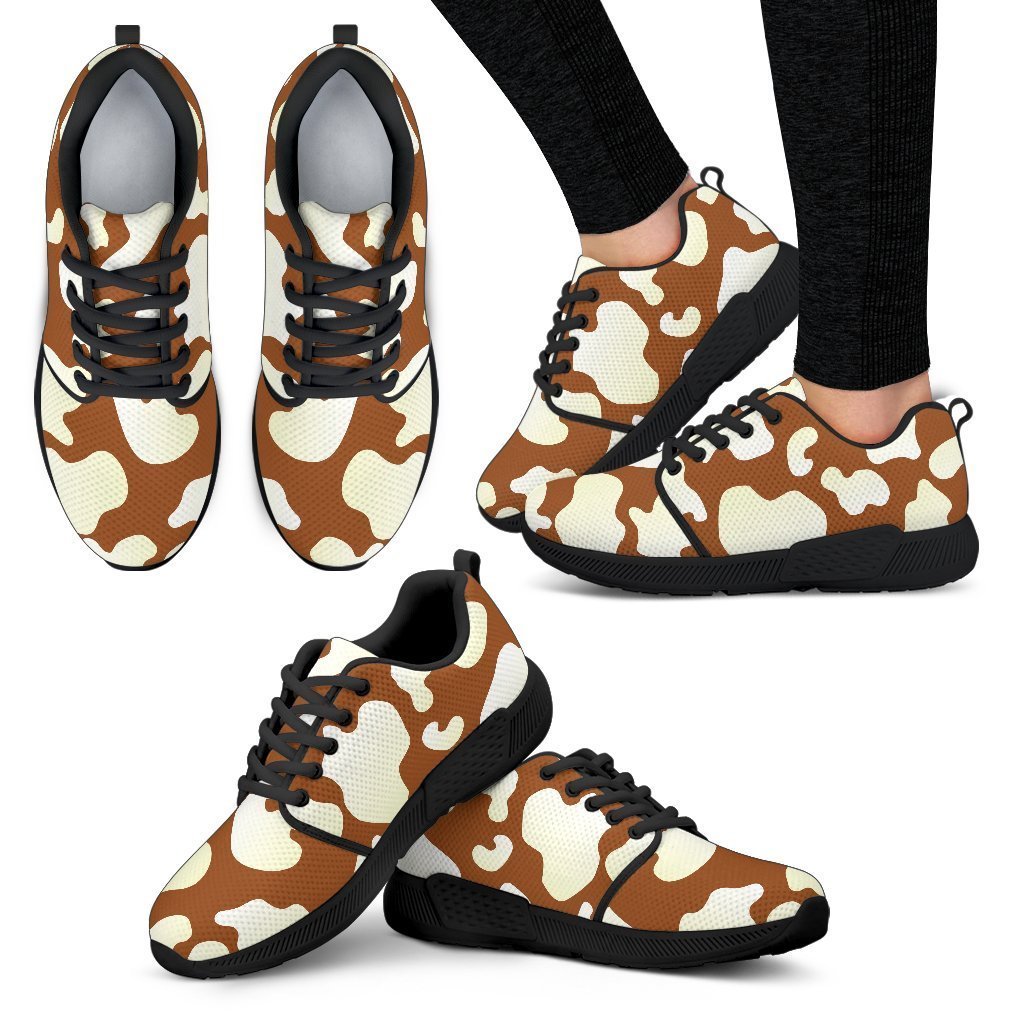 Chocolate And Milk Cow Print Women's Athletic Shoes