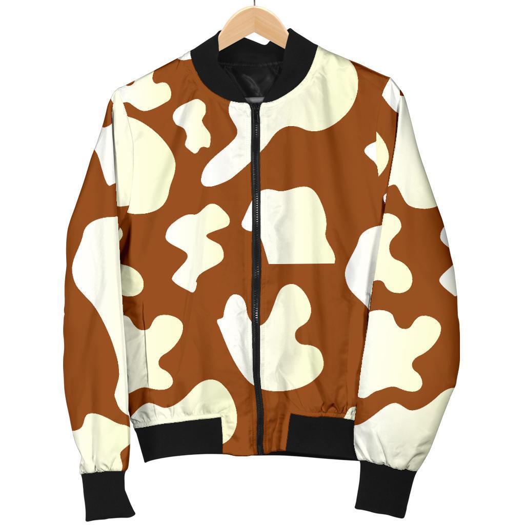 Chocolate And Milk Cow Print Women's Bomber Jacket