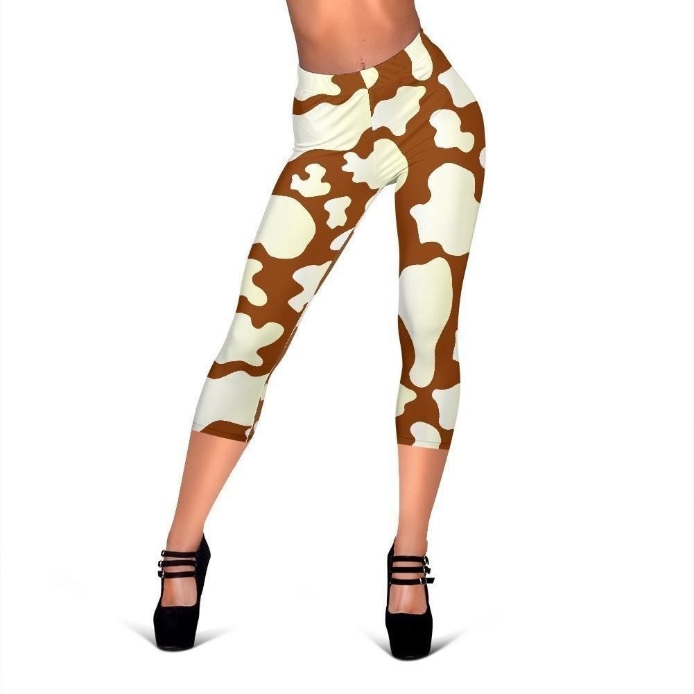 Chocolate And Milk Cow Print Women's Capri Leggings