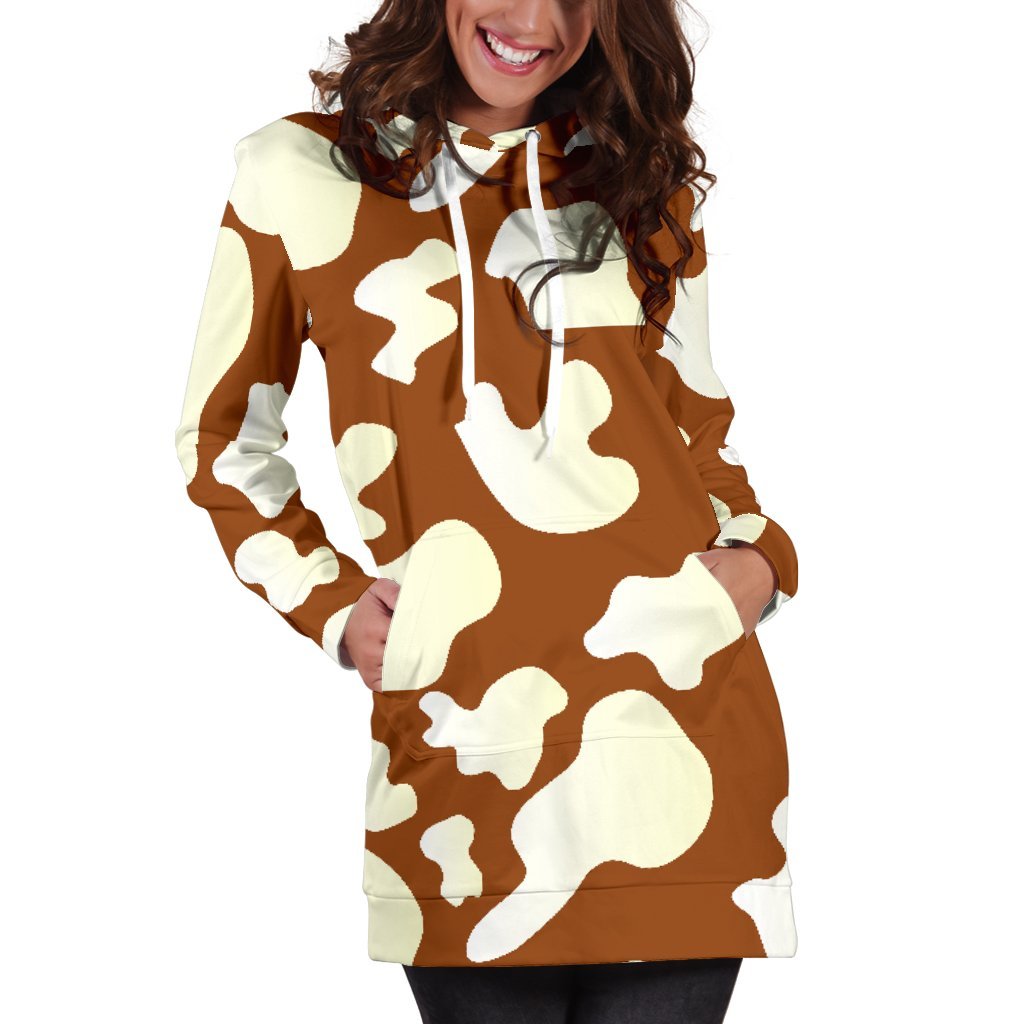 Chocolate And Milk Cow Print Women's Pullover Hoodie Dress