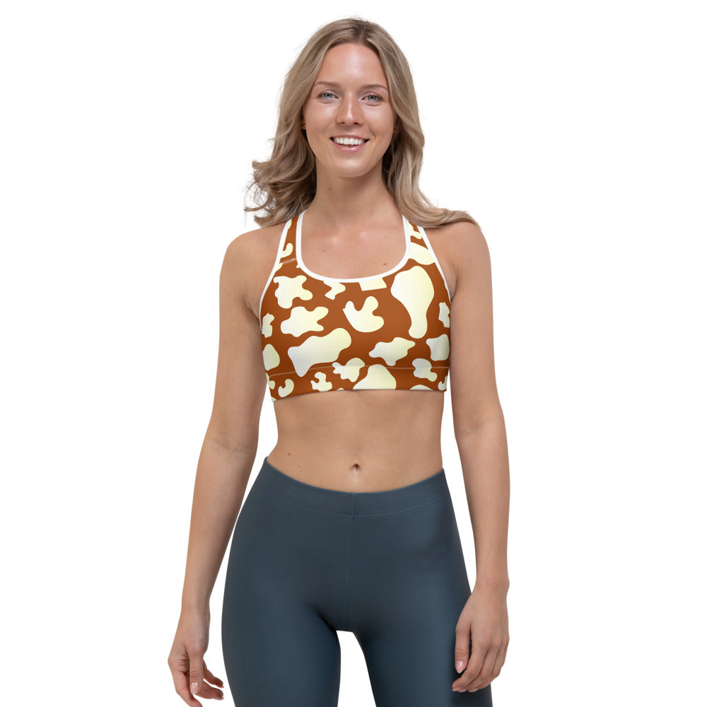 Chocolate And Milk Cow Print Women's Sports Bra