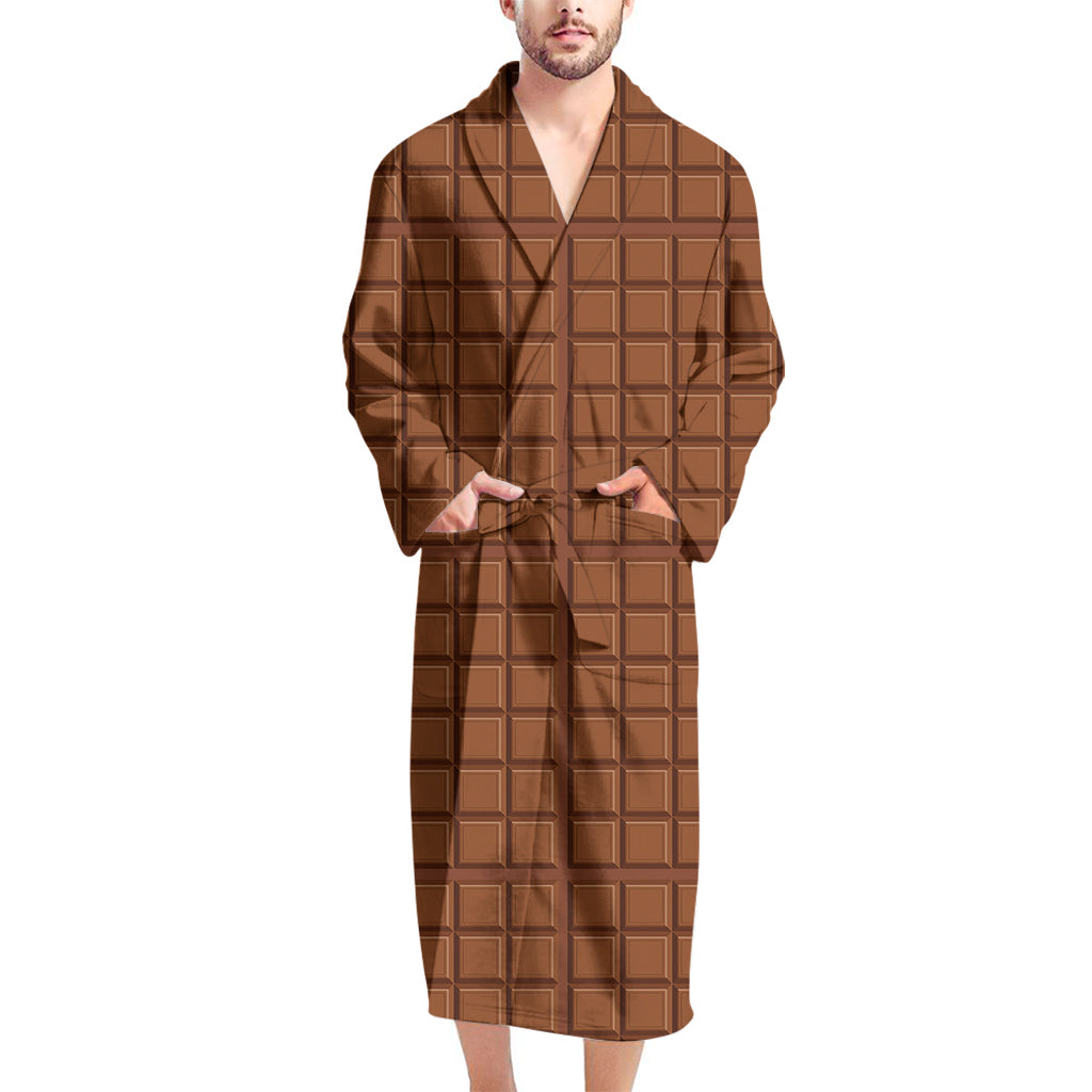 Chocolate Bar Pattern Print Men's Bathrobe