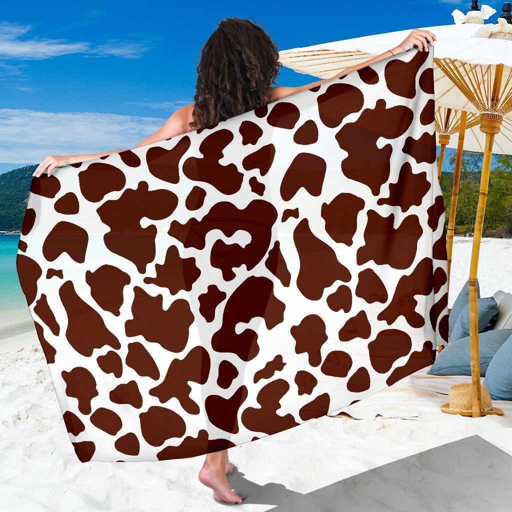 Chocolate Brown And White Cow Print Beach Sarong Wrap