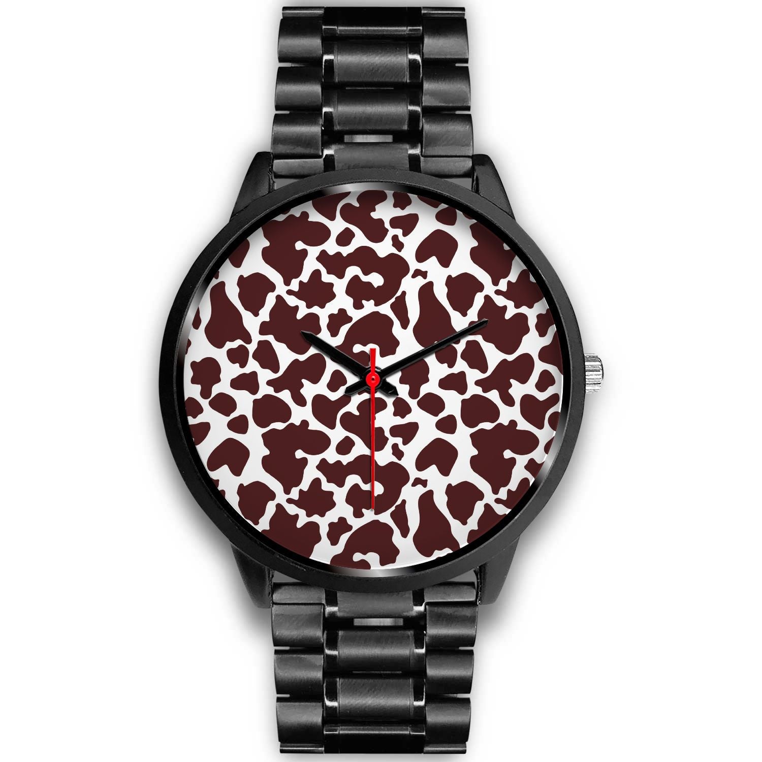 Chocolate Brown And White Cow Print Black Watch