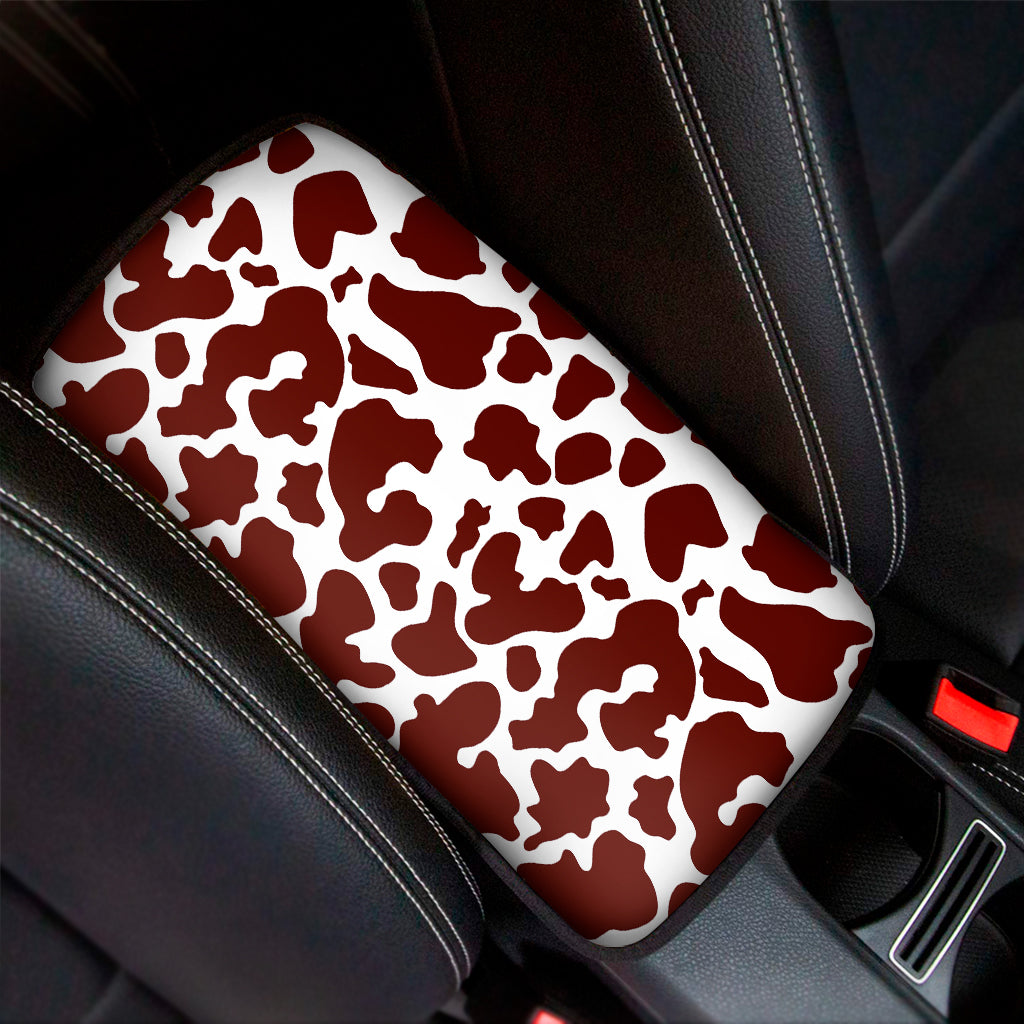 Chocolate Brown And White Cow Print Car Center Console Cover