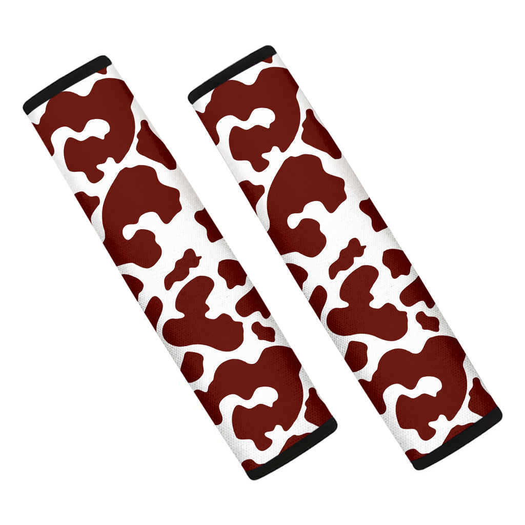 Chocolate Brown And White Cow Print Car Seat Belt Covers