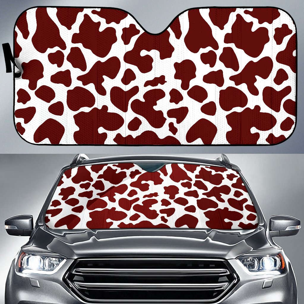 Chocolate Brown And White Cow Print Car Sun Shade