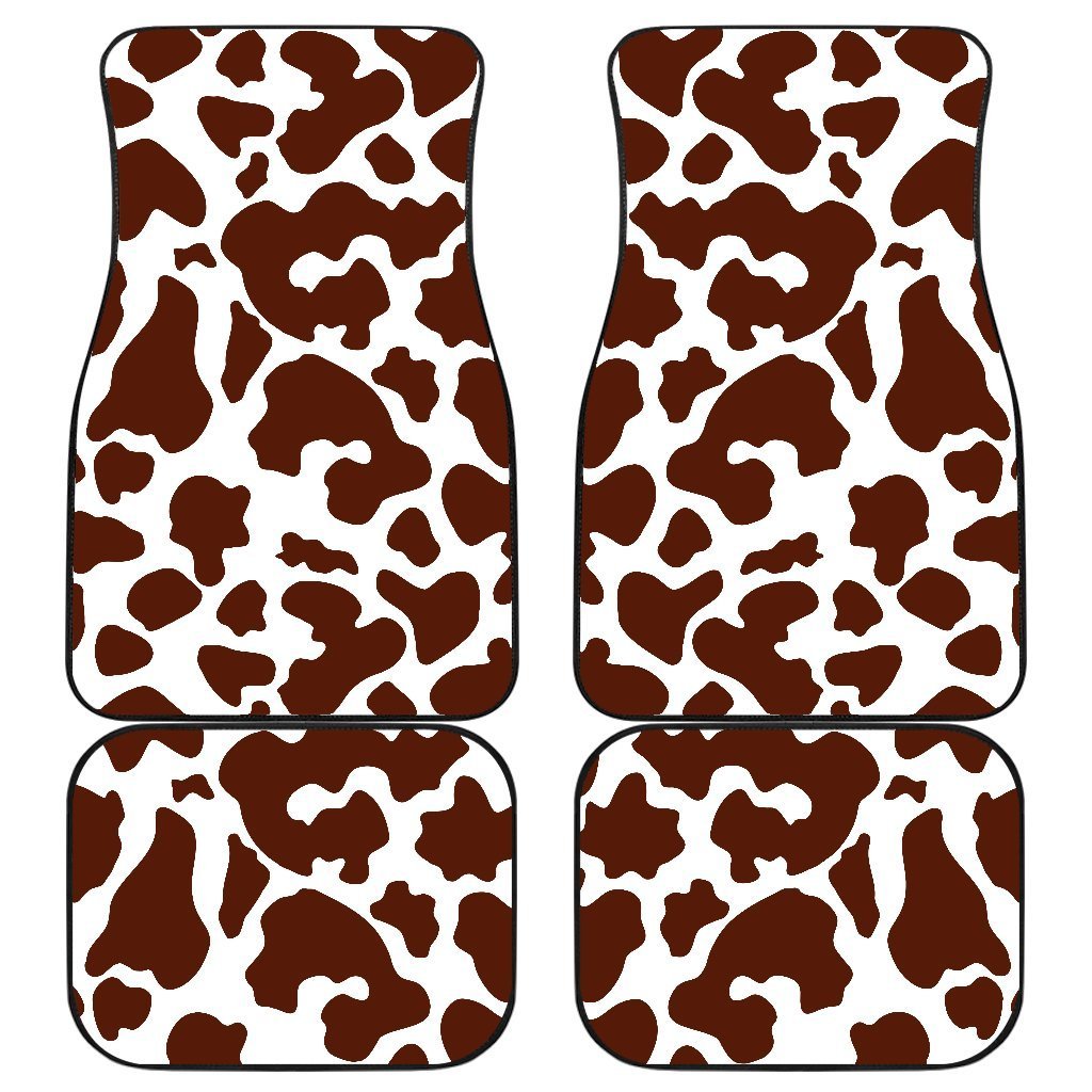 Chocolate Brown And White Cow Print Front and Back Car Floor Mats