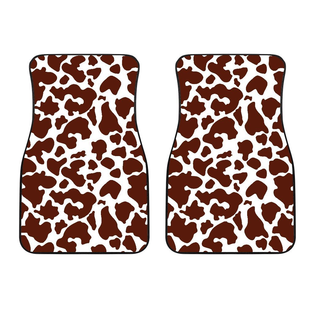 Chocolate Brown And White Cow Print Front Car Floor Mats