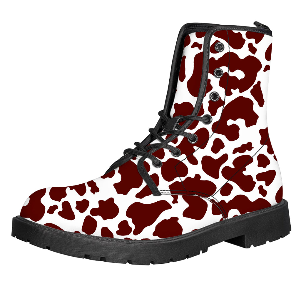 Chocolate Brown And White Cow Print Leather Boots