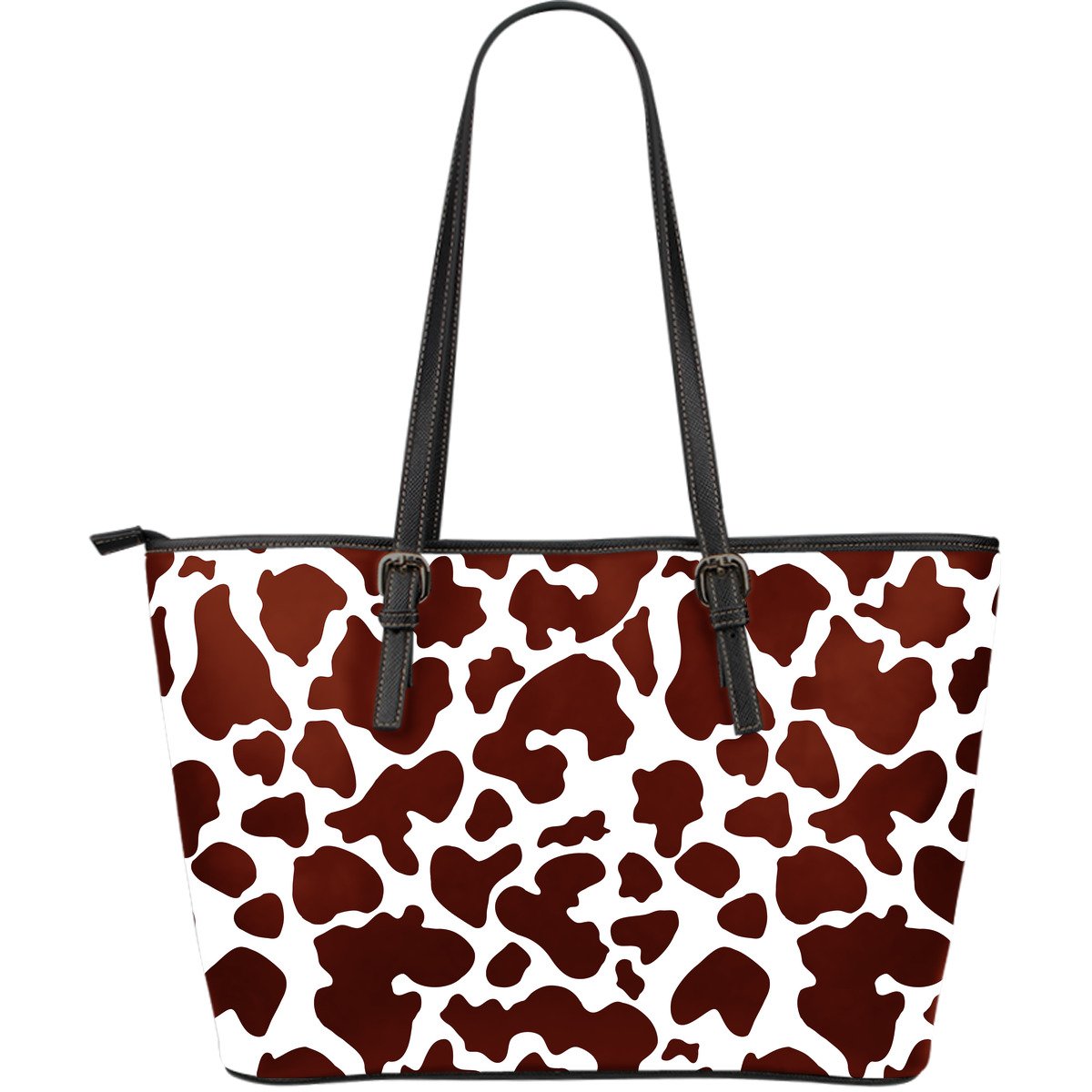 Chocolate Brown And White Cow Print Leather Tote Bag