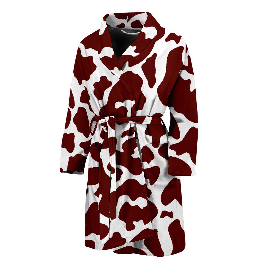 Chocolate Brown And White Cow Print Men's Bathrobe