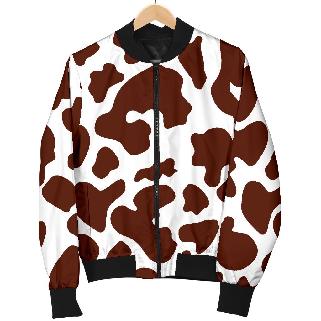 Chocolate Brown And White Cow Print Men's Bomber Jacket