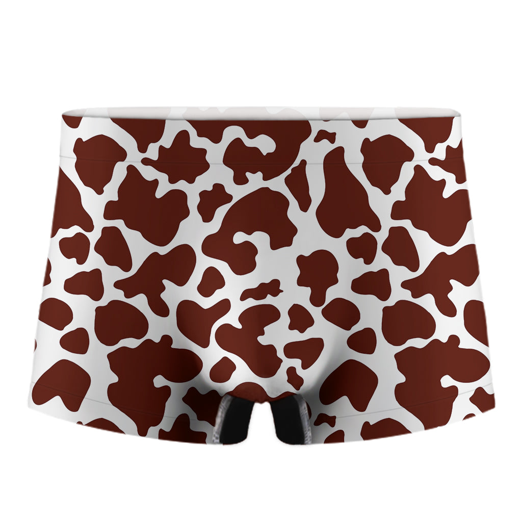 Chocolate Brown And White Cow Print Men's Boxer Briefs