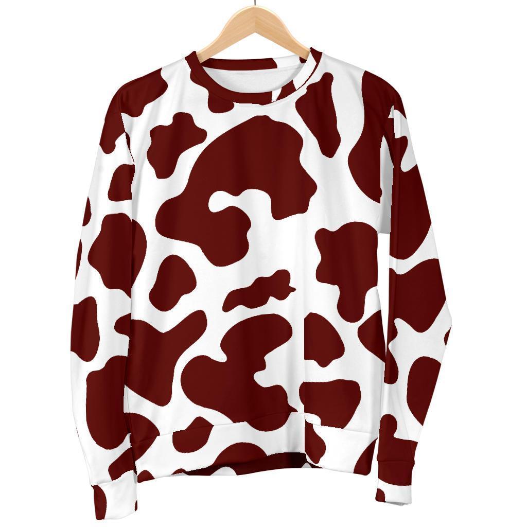 Chocolate Brown And White Cow Print Men's Crewneck Sweatshirt