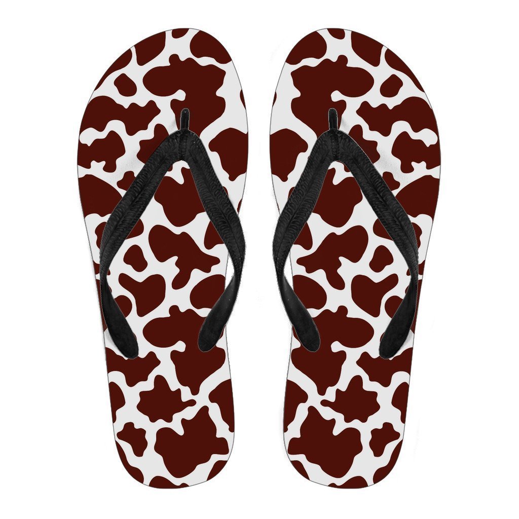 Chocolate Brown And White Cow Print Men's Flip Flops