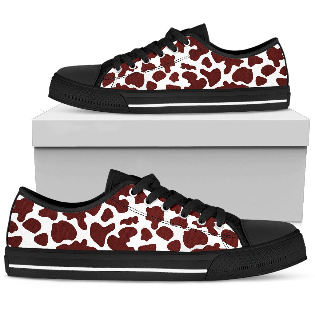 Chocolate Brown And White Cow Print Men's Low Top Shoes