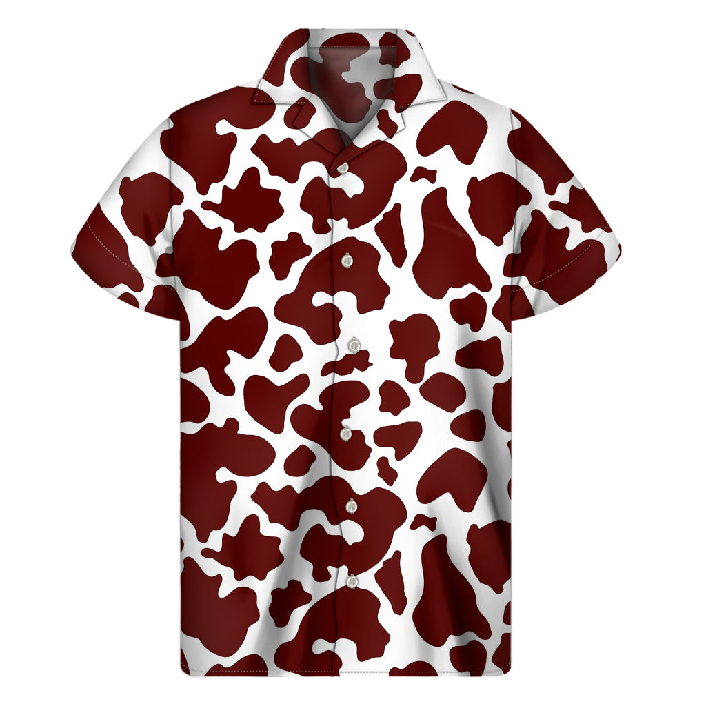 Chocolate Brown And White Cow Print Men's Short Sleeve Shirt