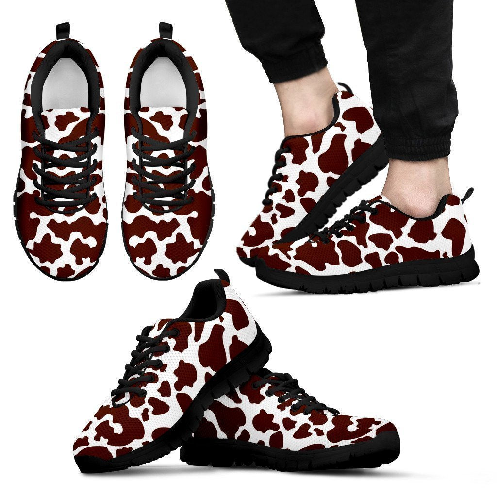 Chocolate Brown And White Cow Print Men's Sneakers