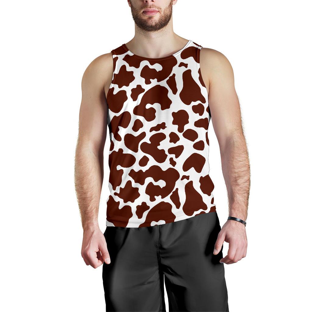 Chocolate Brown And White Cow Print Men's Tank Top