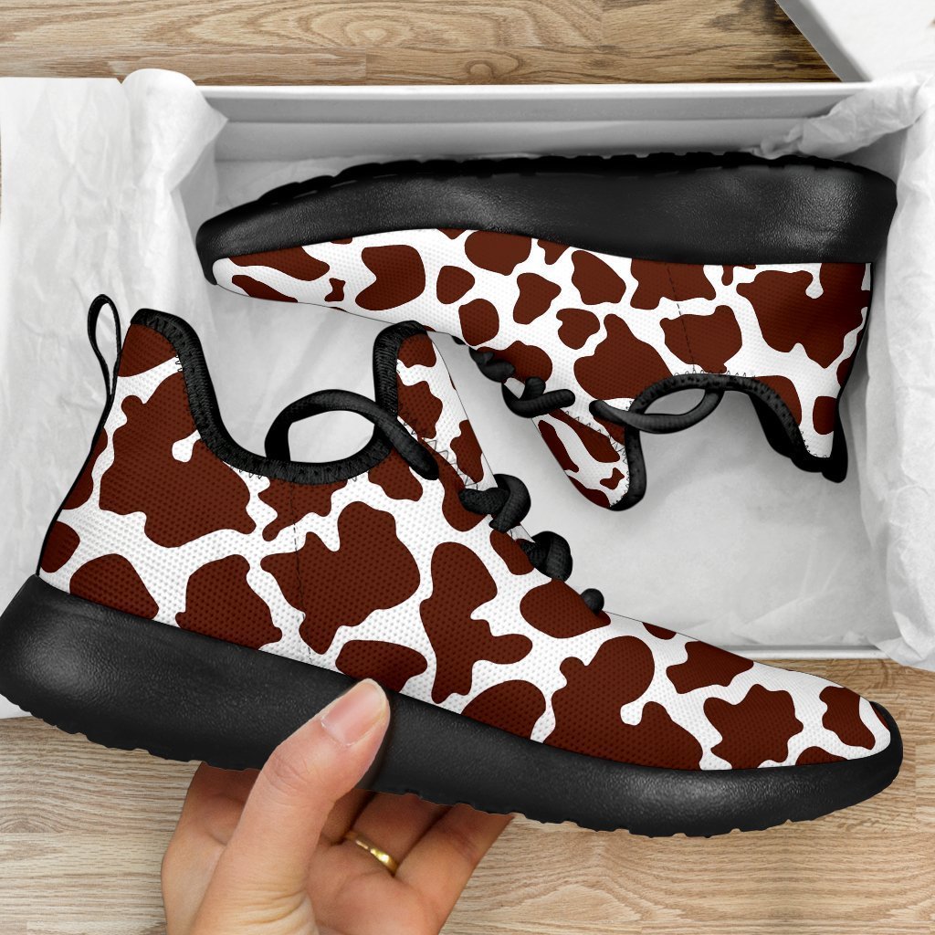 Chocolate Brown And White Cow Print Mesh Knit Shoes