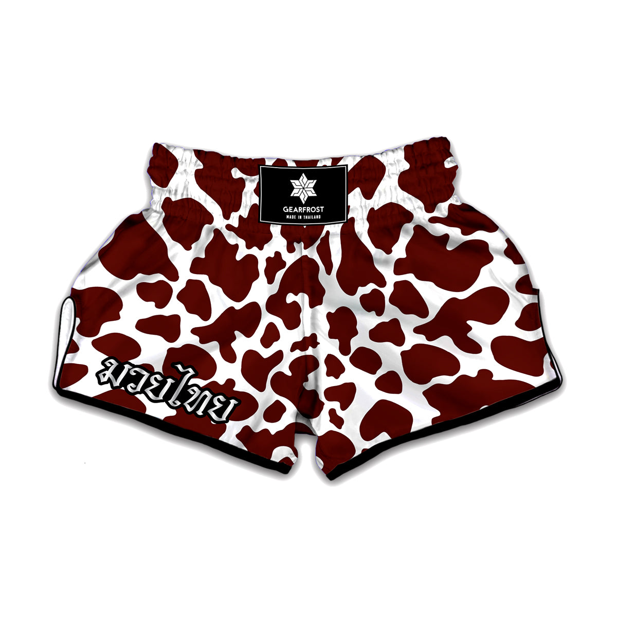 Chocolate Brown And White Cow Print Muay Thai Boxing Shorts