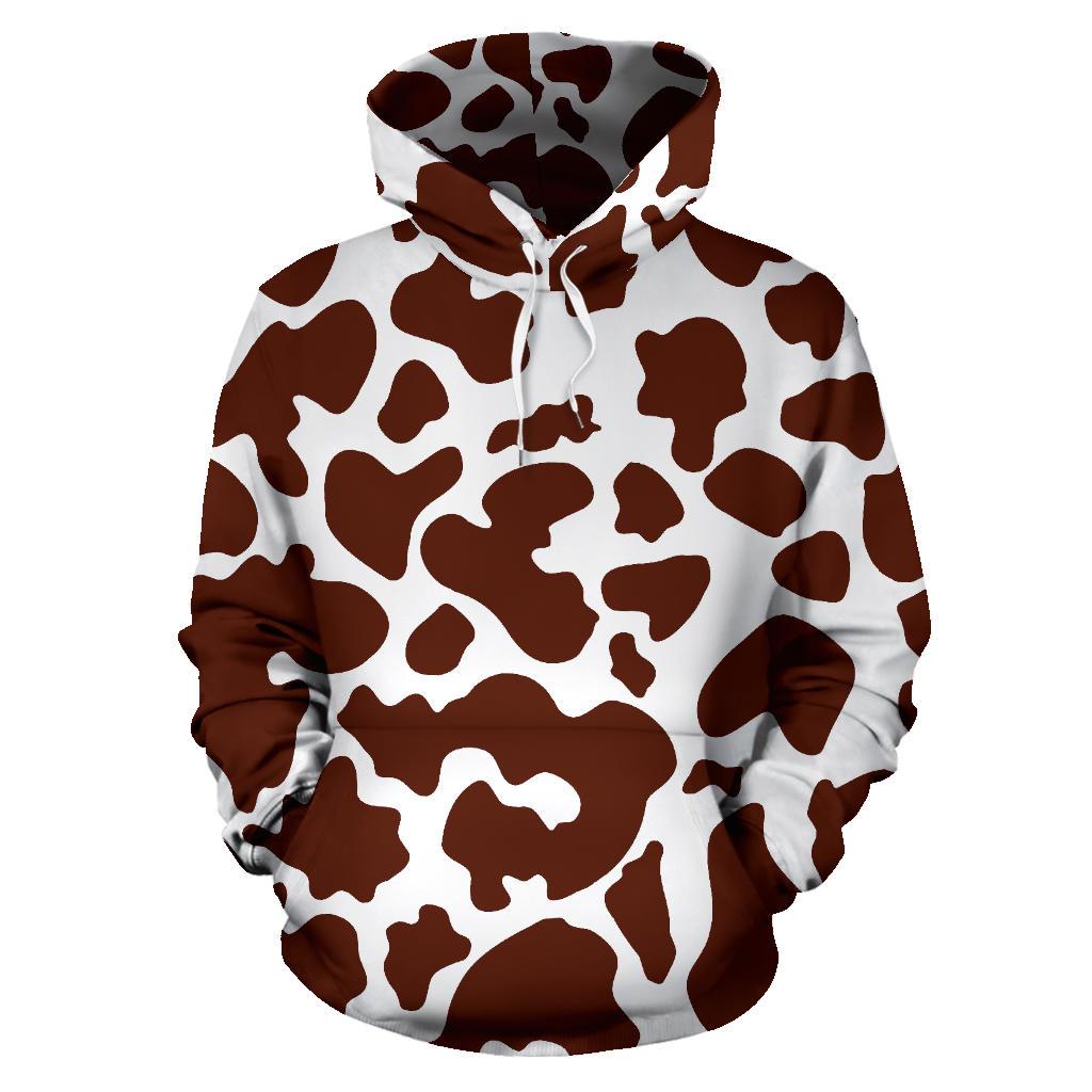 Chocolate Brown And White Cow Print Pullover Hoodie