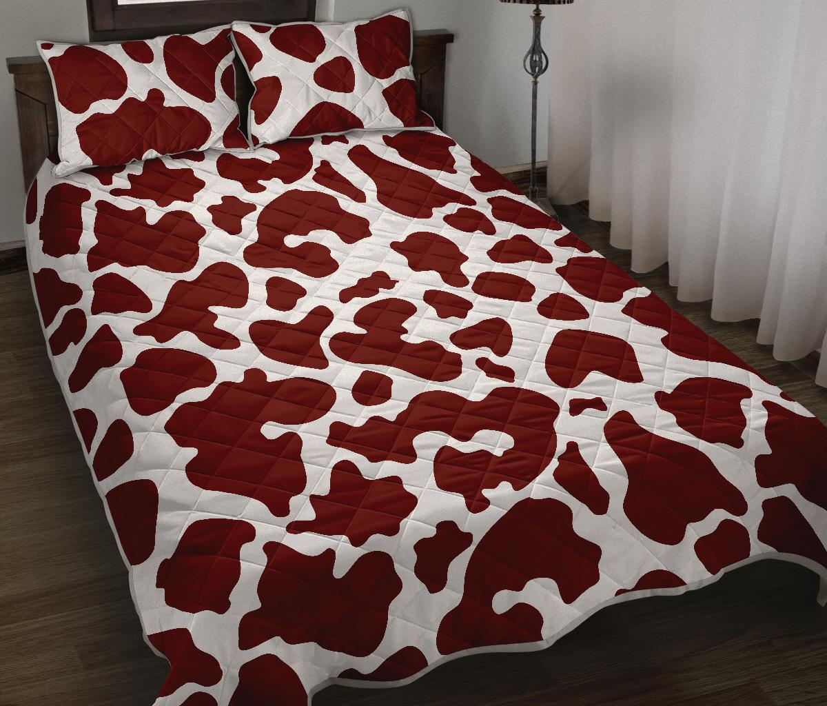 Chocolate Brown And White Cow Print Quilt Bed Set