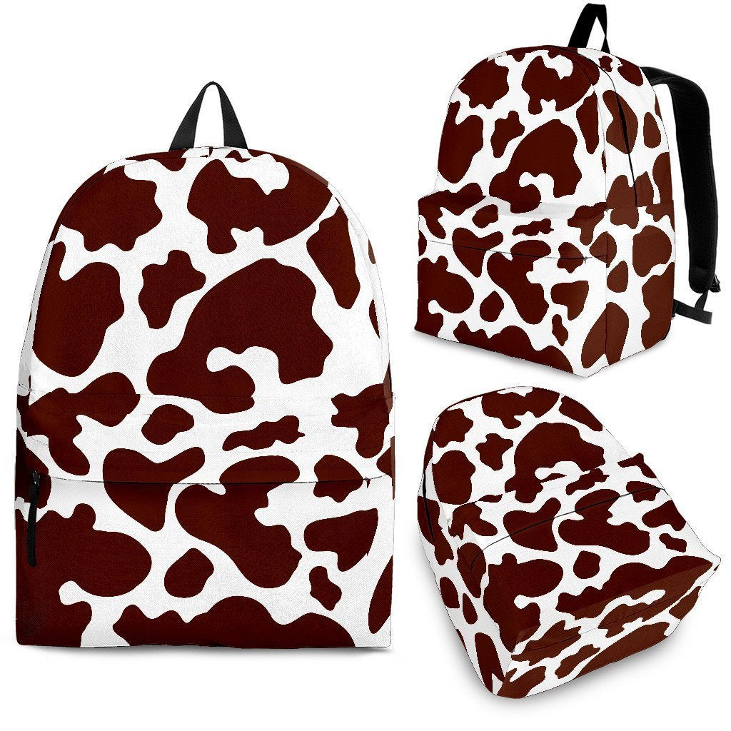 Chocolate Brown And White Cow Print School Backpack