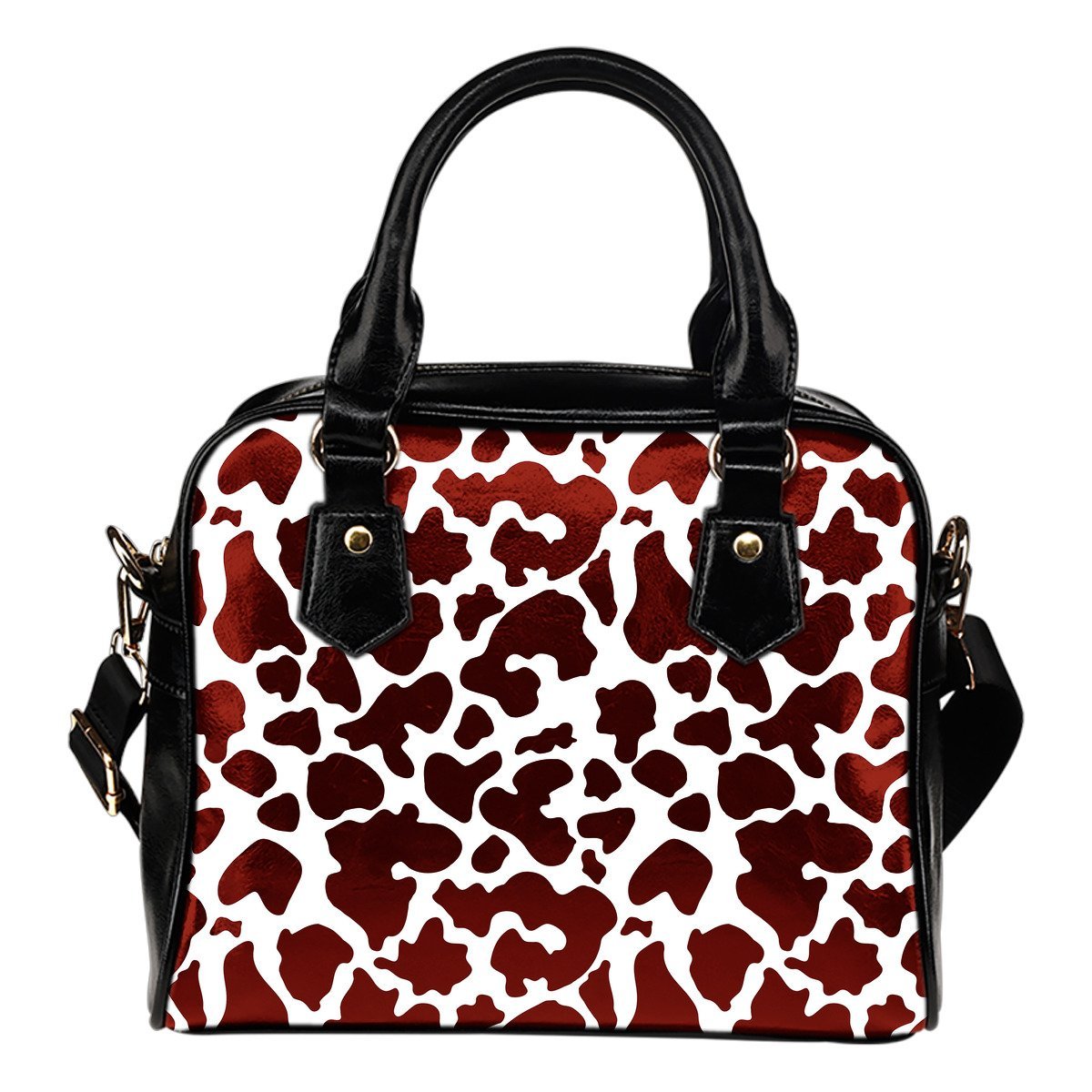 Chocolate Brown And White Cow Print Shoulder Handbag