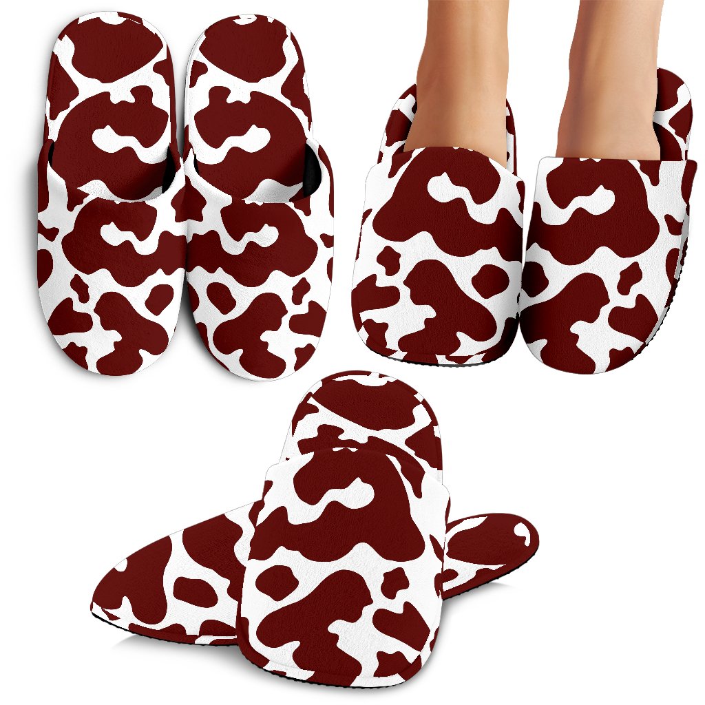 Chocolate Brown And White Cow Print Slippers