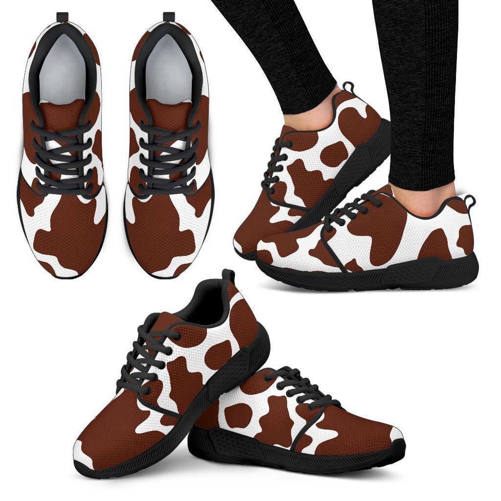 Chocolate Brown And White Cow Print Women's Athletic Shoes