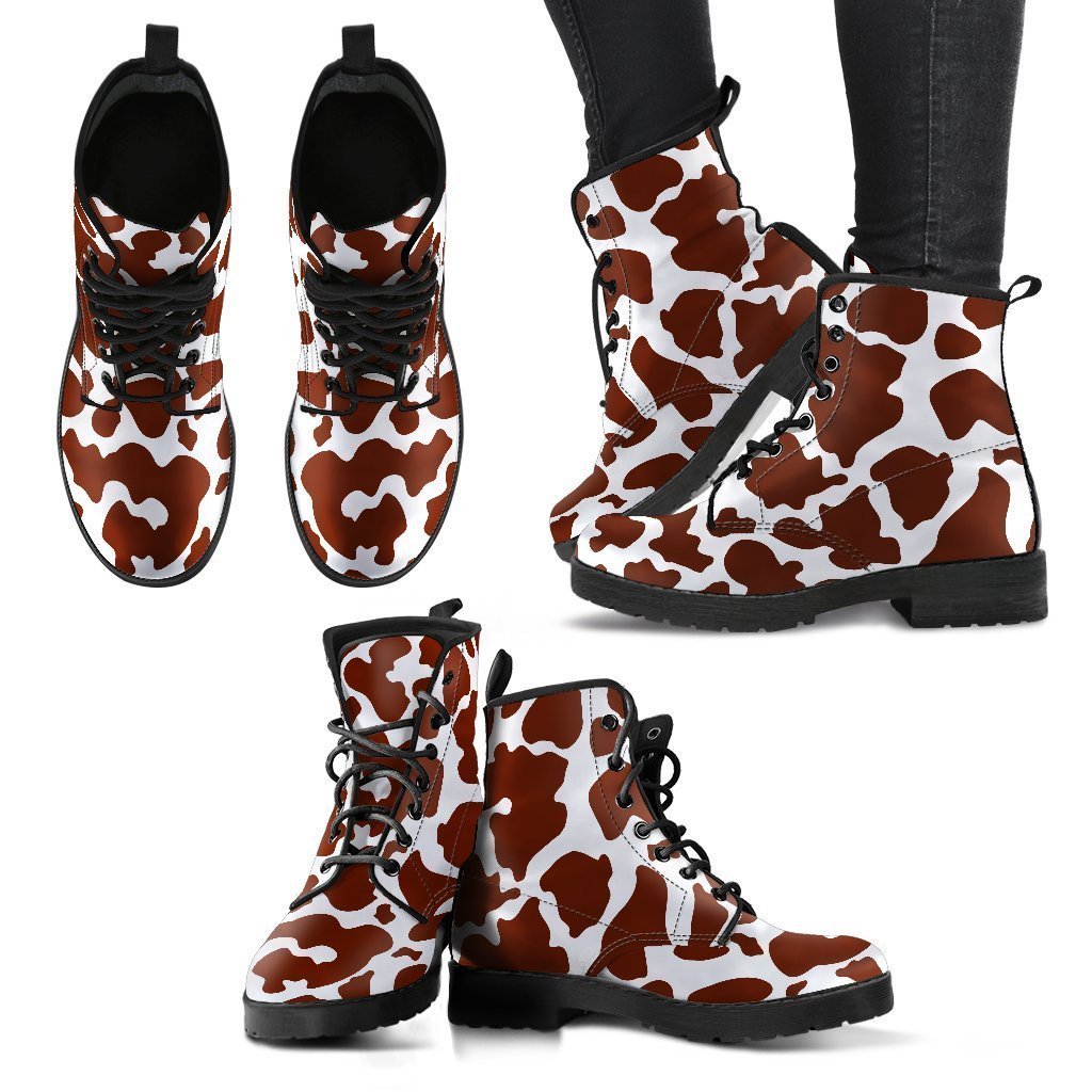 Chocolate Brown And White Cow Print Women's Boots